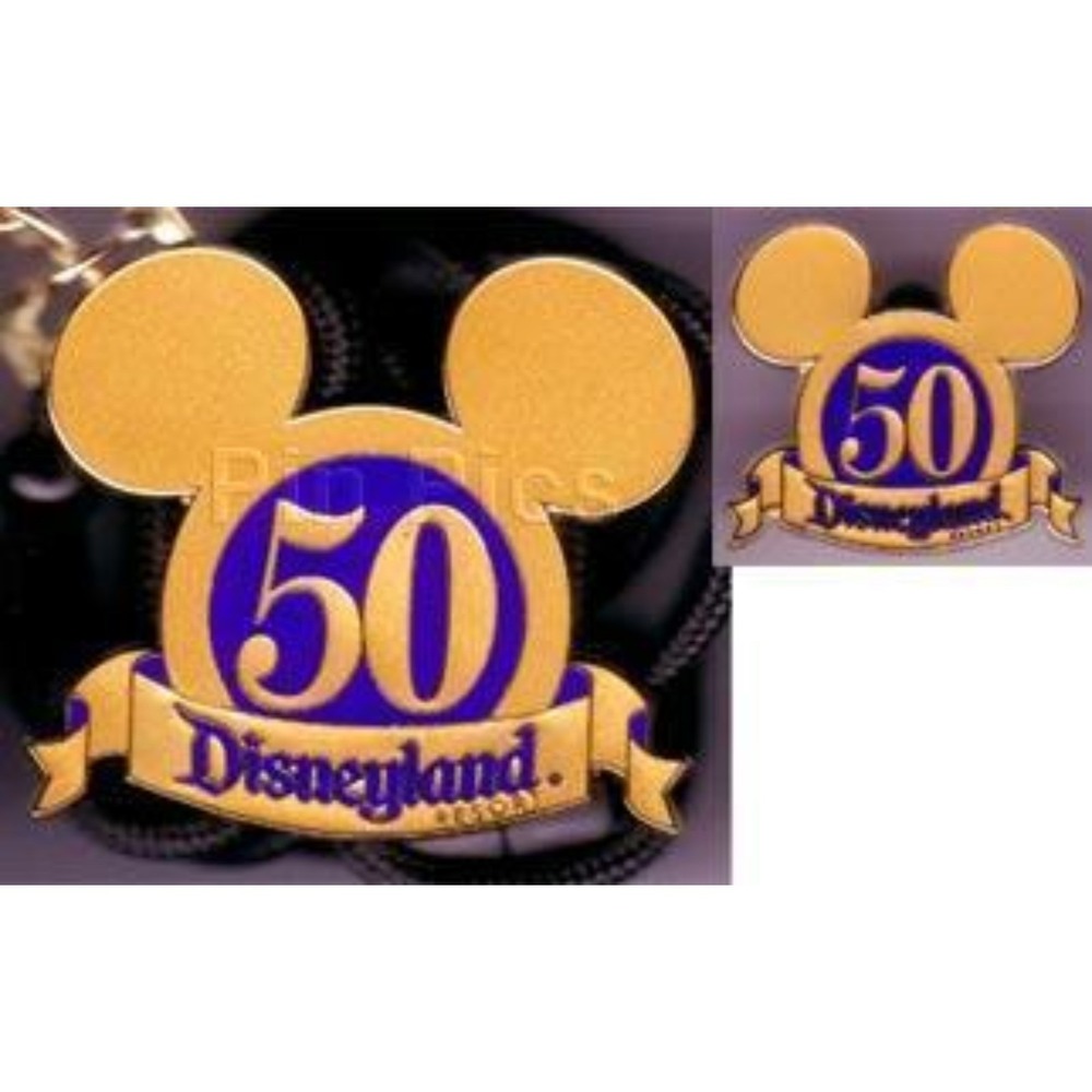 Disney Pin 36194 DLR Cast Exclusive 50th Anniversary Mickey Ears Lanyard Set